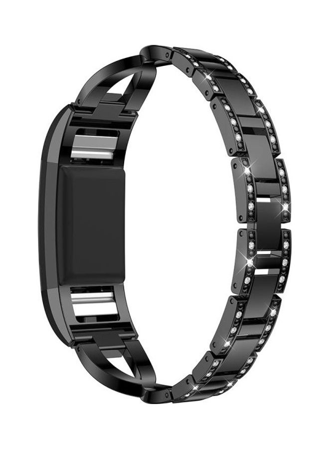 BGM X Shaped Diamond-studded Solid Stainless Steel Wrist Strap Watch Band for Fitbit Charge 2 Black - Image 3