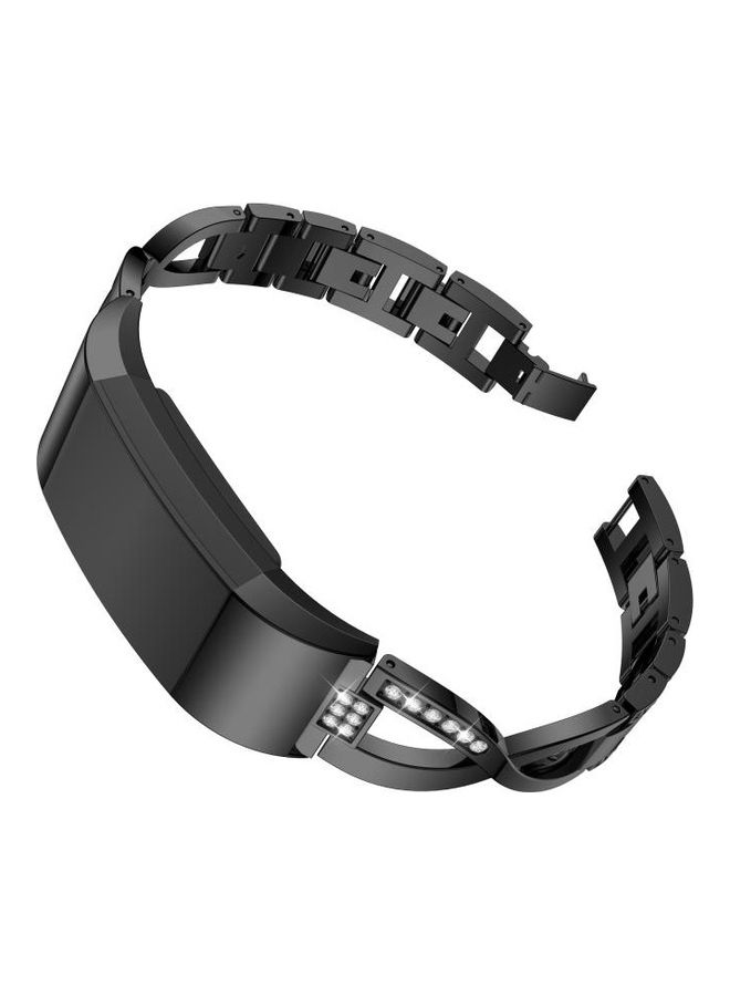 BGM X Shaped Diamond-studded Solid Stainless Steel Wrist Strap Watch Band for Fitbit Charge 2 Black - Image 1