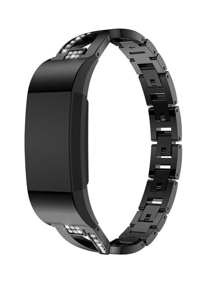 BGM X Shaped Diamond-studded Solid Stainless Steel Wrist Strap Watch Band for Fitbit Charge 2 Black - Image 2