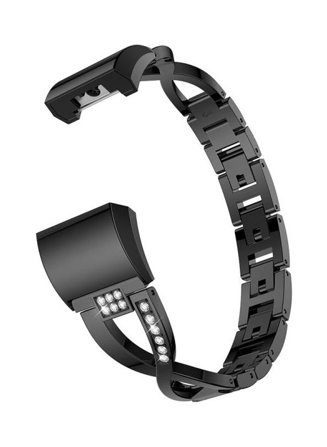 BGM X Shaped Diamond-studded Solid Stainless Steel Wrist Strap Watch Band for Fitbit Charge 2 Black - Image 4