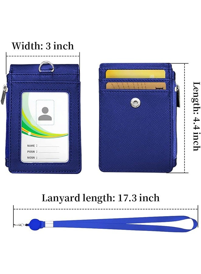 Ocean PU Leather ID Badge Card Holder Wallet-Style Protective Case with Card Slots, 1 Side Zipper Pocket & 24.8-inch (About 63 cm) Polyester Neck Ianyard Retractable Badge Reel, Blue - Image 4