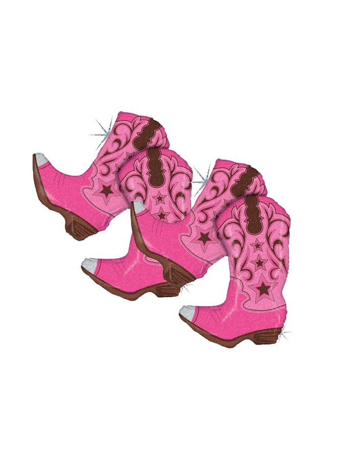 Artisan Owl Set of 2 Dancing Pink Cowgirl Boots Jumbo 36" Foil Party Balloons - Image 1