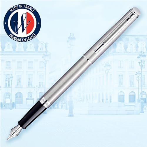 Waterman Hémisphère Fountain Pen, Stainless Steel with Chrome Trim, Medium Nib with Blue Ink Cartridge, Gift Box - Image 2
