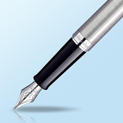 Waterman Hémisphère Fountain Pen, Stainless Steel with Chrome Trim, Medium Nib with Blue Ink Cartridge, Gift Box - Image 4