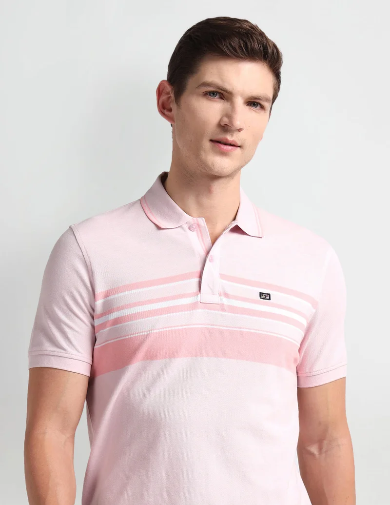Tipped Collar Horizontal Stripe Polo Shirt