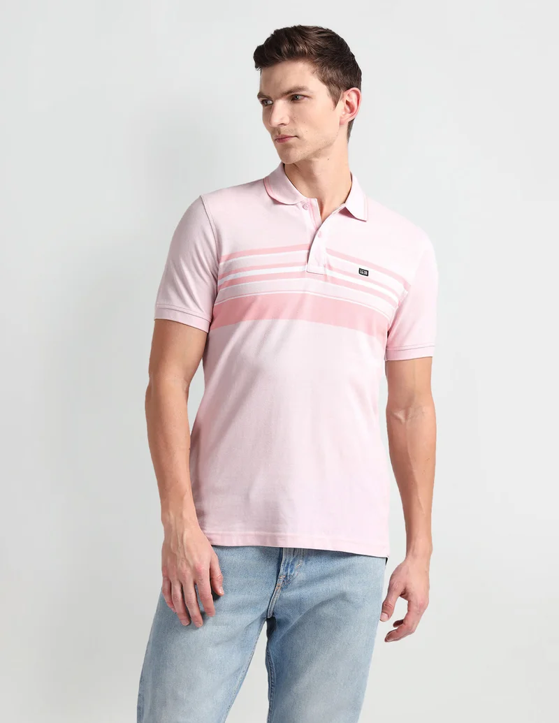 Arrow Pink Tipped Collar Horizontal Stripe Polo Shirt for Men | Best Price UAE