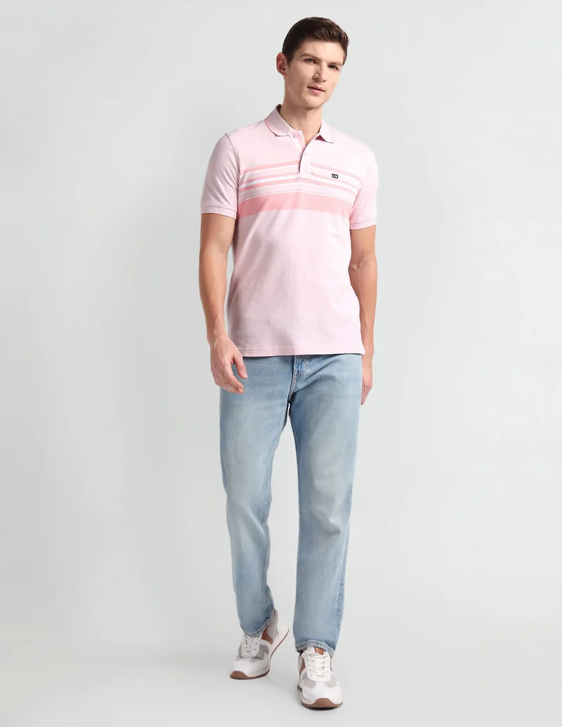 Arrow Pink Tipped Collar Horizontal Stripe Polo Shirt for Men | Best Price UAE