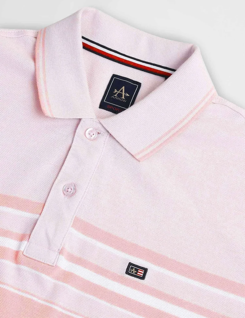 Arrow Pink Tipped Collar Horizontal Stripe Polo Shirt for Men | Best Price UAE