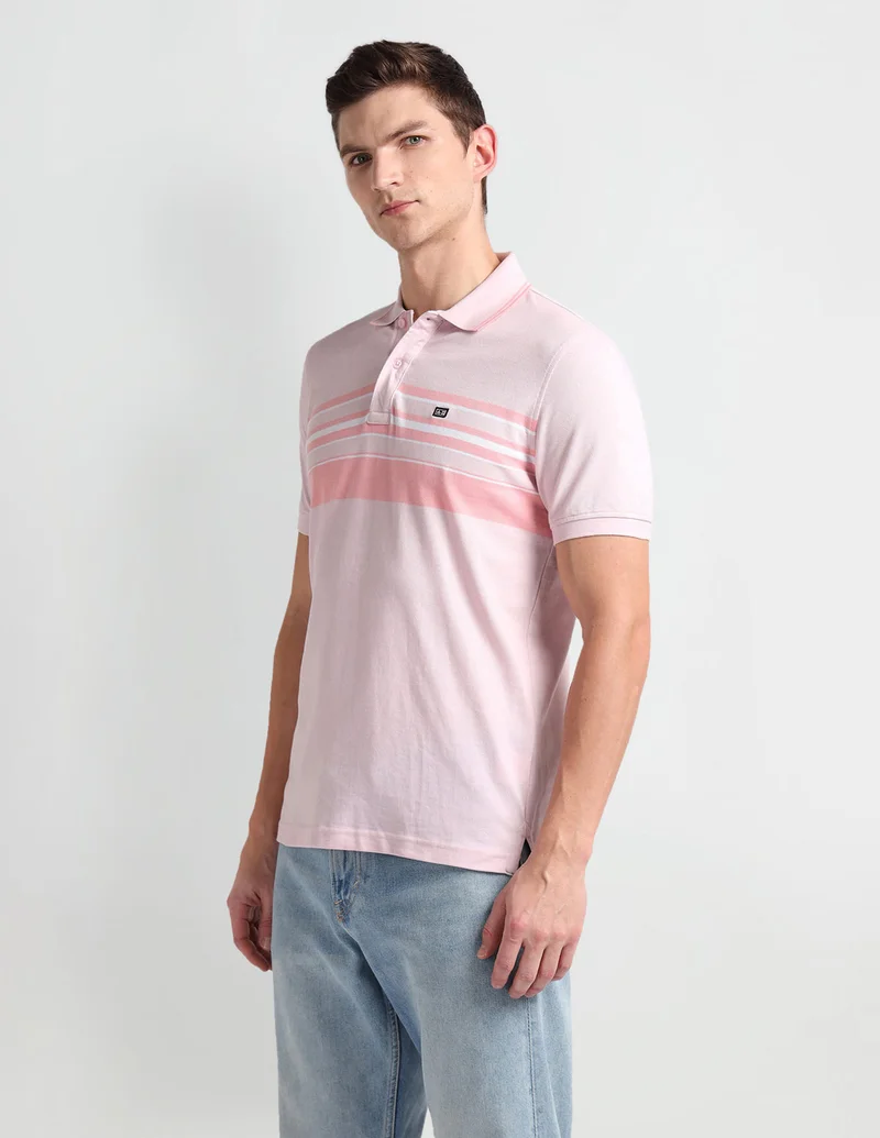 Arrow Pink Tipped Collar Horizontal Stripe Polo Shirt for Men | Best Price UAE