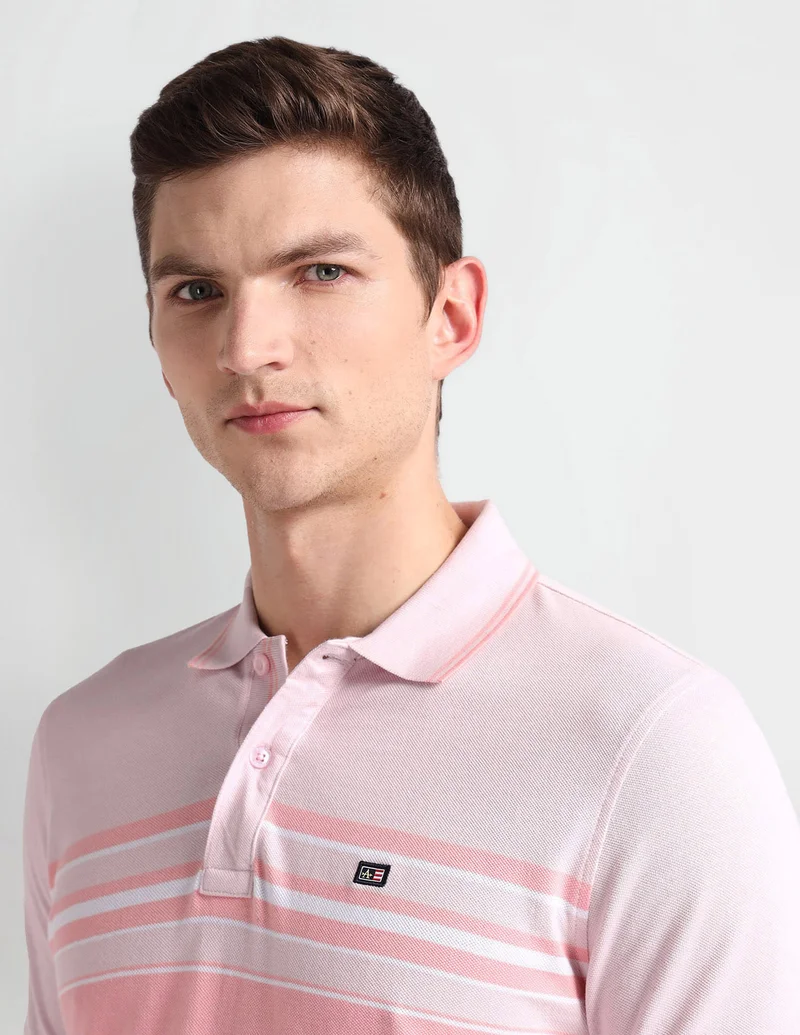 Arrow Pink Tipped Collar Horizontal Stripe Polo Shirt for Men | Best Price UAE