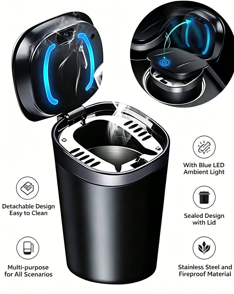 Verdant Reverie Car Ashtray, Ash Tray Auto Cigarette Odor Remover and Diffuser with Blue LED Cool Light Indicator for Most Car Cup Holder,Automotive Accessories - Image 1