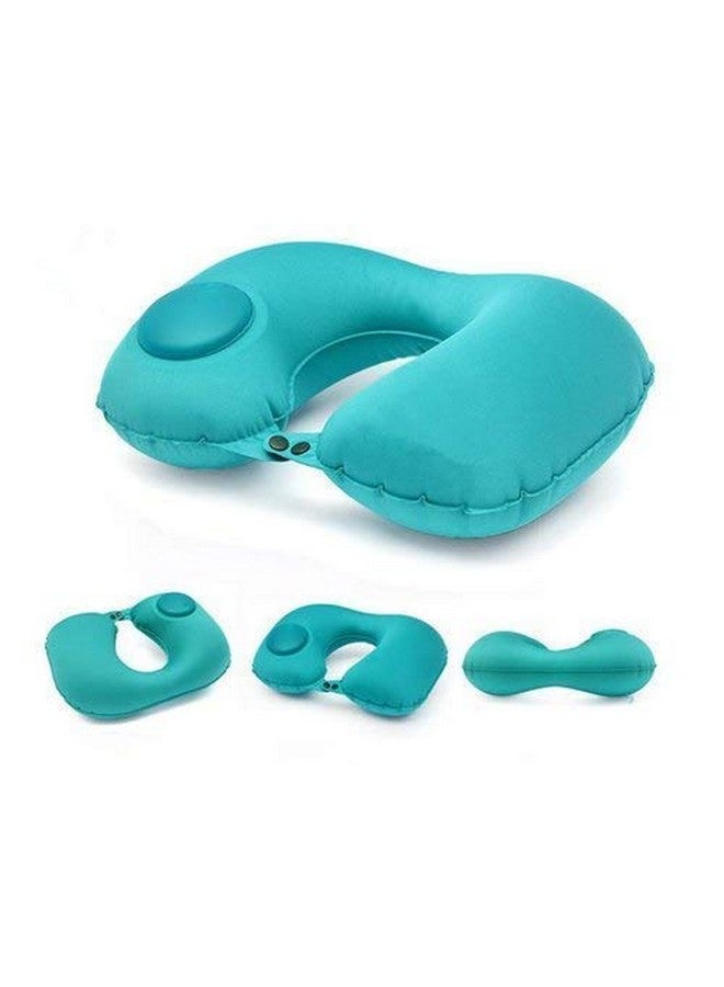 HOMAVA Silk Travel Backpack Neck Pillow, Manual Press Automatic Inflatable U-Shaped Pillow, 15.74 X 11.02 Inch, Blue - Image 1