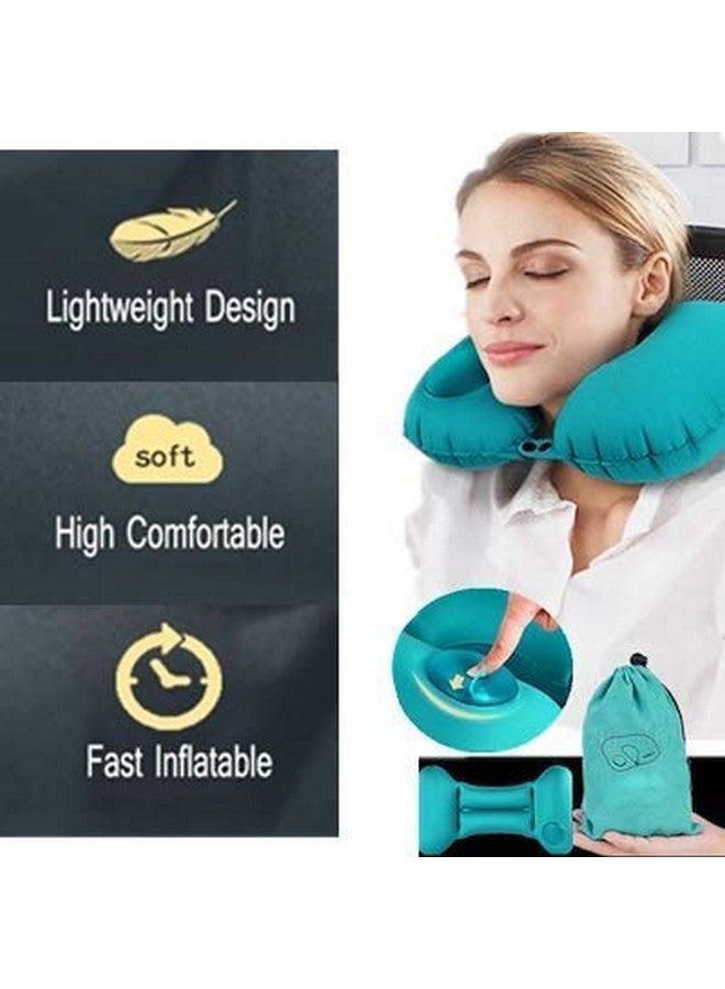 HOMAVA Silk Travel Backpack Neck Pillow, Manual Press Automatic Inflatable U-Shaped Pillow, 15.74 X 11.02 Inch, Blue - Image 4