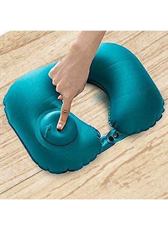 HOMAVA Silk Travel Backpack Neck Pillow, Manual Press Automatic Inflatable U-Shaped Pillow, 15.74 X 11.02 Inch, Blue - Image 3