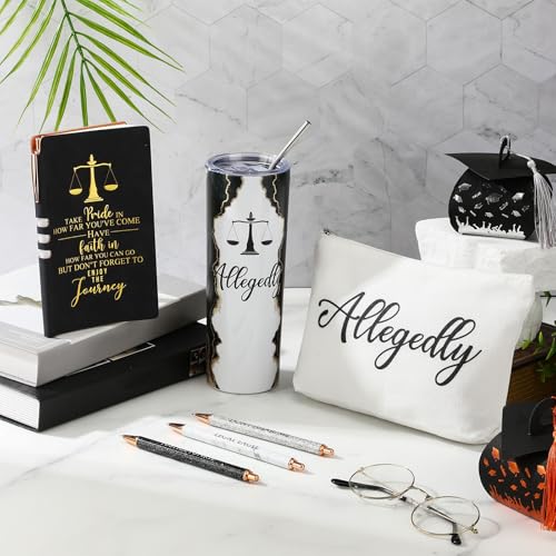 Domensi 6 Pcs Funny Allegedly Lawyer Gifts Judge Gift Inspirational Gift for Law Student 20 oz Marble Sign Tumbler Makeup Bag Notepad Ballpoints for Law Paralegal School College Teacher(Black) - Image 4