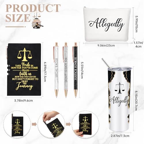 Domensi 6 Pcs Funny Allegedly Lawyer Gifts Judge Gift Inspirational Gift for Law Student 20 oz Marble Sign Tumbler Makeup Bag Notepad Ballpoints for Law Paralegal School College Teacher(Black) - Image 2