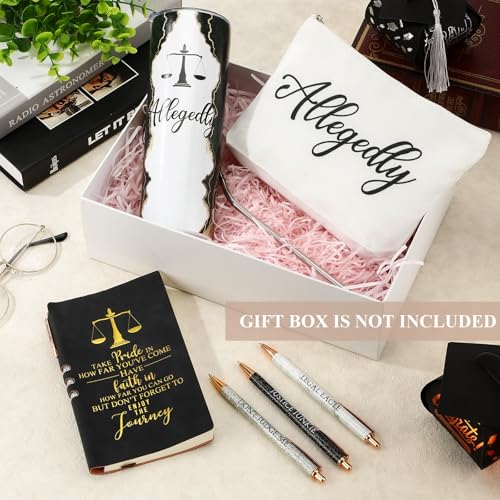 Domensi 6 Pcs Funny Allegedly Lawyer Gifts Judge Gift Inspirational Gift for Law Student 20 oz Marble Sign Tumbler Makeup Bag Notepad Ballpoints for Law Paralegal School College Teacher(Black) - Image 5