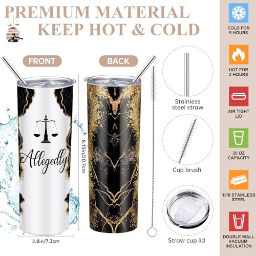 Domensi 6 Pcs Funny Allegedly Lawyer Gifts Judge Gift Inspirational Gift for Law Student 20 oz Marble Sign Tumbler Makeup Bag Notepad Ballpoints for Law Paralegal School College Teacher(Black) - Image 3