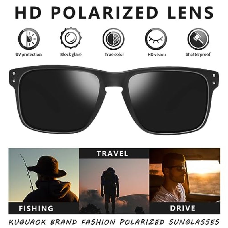 KUGUAOK Polarized Square Sunglasses For Men and Women Matte Finish Sun Glasses UV Protection Glasses - Image 3