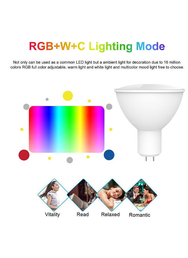 WiFi Smart Bulb RGB+W+C LED Bulb 5W GU5.3 Dimmable Light Phone APP Remote Control Compatible with Alexa Google Home Tmall Elf for Voice Control, 1 pack