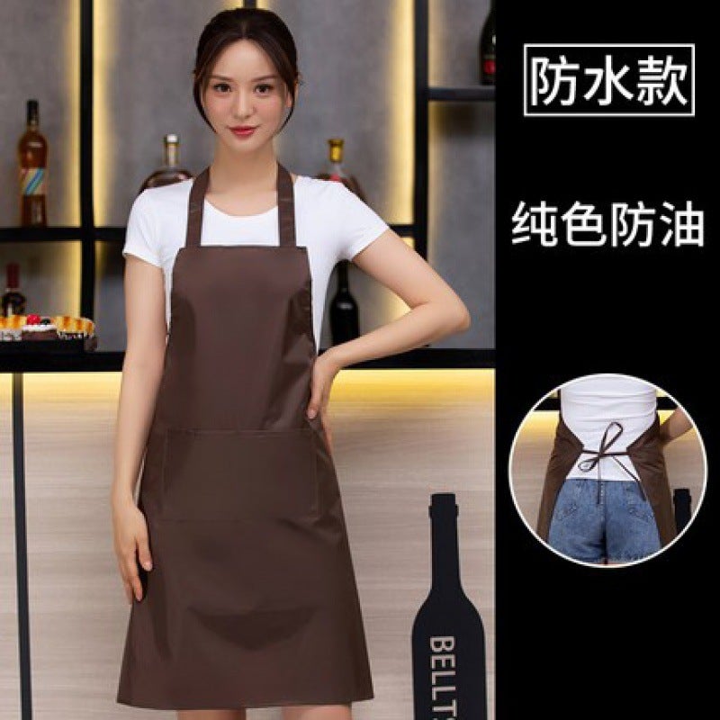 Chef Apron Mens Half-length Hotel Restaurant Restaurant Kitchen Kitchen Special White Waterproof Oil-proof Neck Neck Womens Neck Deep Curry color hanging neck waterproof 