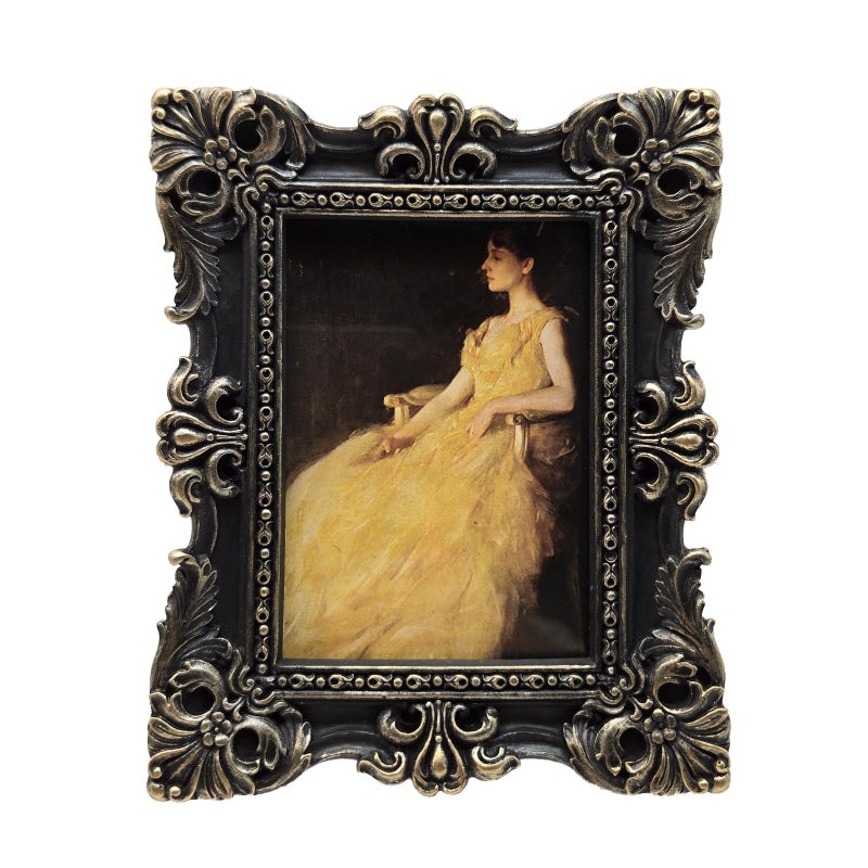 CISOO 2.5x3.5 Vintage Small Picture Frame  Antique Ornate Black and Gold Wallet Size Photo Frame for Table Top and Wall Display  Decorative Floral Design Retro Home Decor  Photo Gallery Art - Image 1