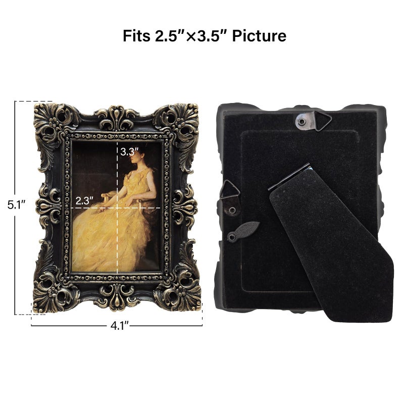 CISOO 2.5x3.5 Vintage Small Picture Frame  Antique Ornate Black and Gold Wallet Size Photo Frame for Table Top and Wall Display  Decorative Floral Design Retro Home Decor  Photo Gallery Art - Image 5