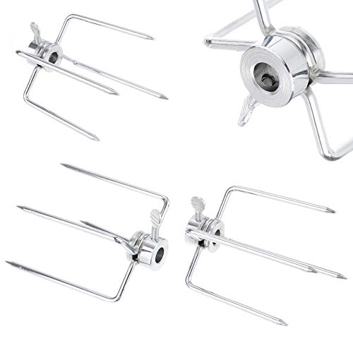 GRILLJOB 4 Pack Stainless Steel 304 Grill Rotisserie Meat Forks Set Fits 516 Square and 38 Round Hexagon Spit Rods for rotisserie kit for Gas Charcoal Grill - Image 1