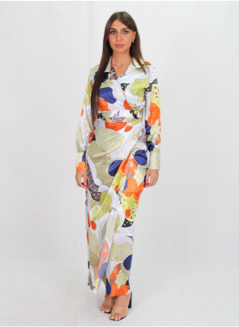Ricci - patterned long satin dress for woman - Image 1