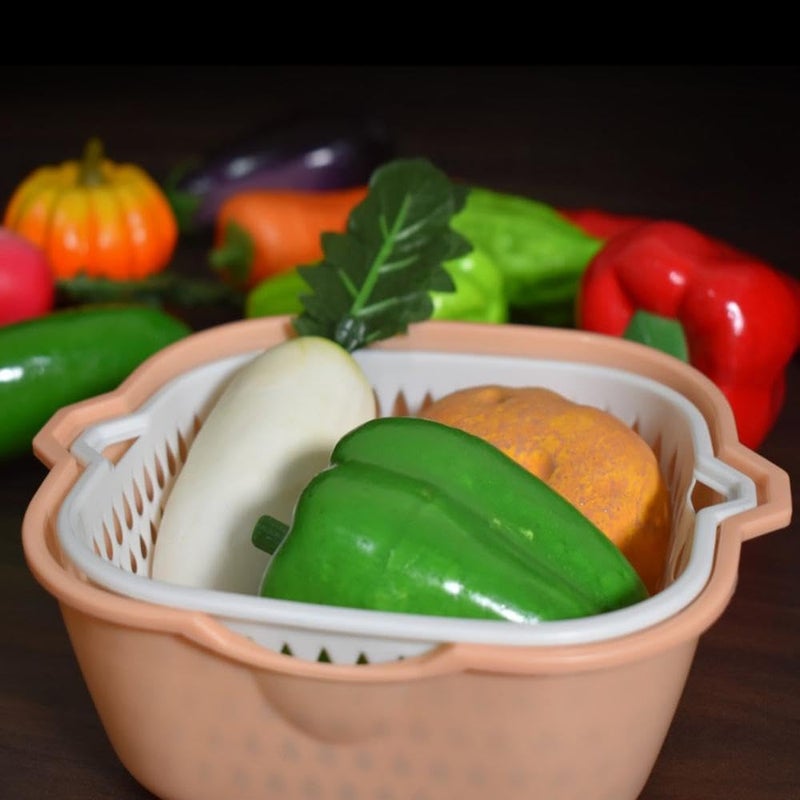 Garth Garth Plastic 2 in 1 Fruits Vegetables Basket Strainer Multicolor Convenient SpaceSaving Design Pack of 1 - Image 5