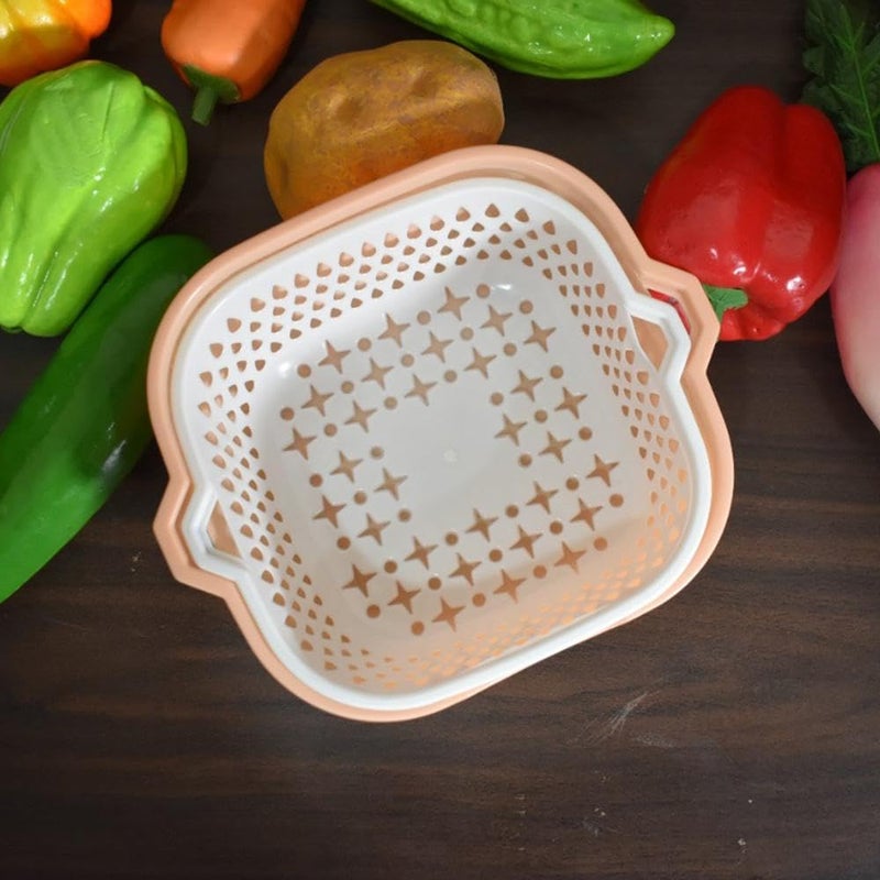 Garth Garth Plastic 2 in 1 Fruits Vegetables Basket Strainer Multicolor Convenient SpaceSaving Design Pack of 1 - Image 4