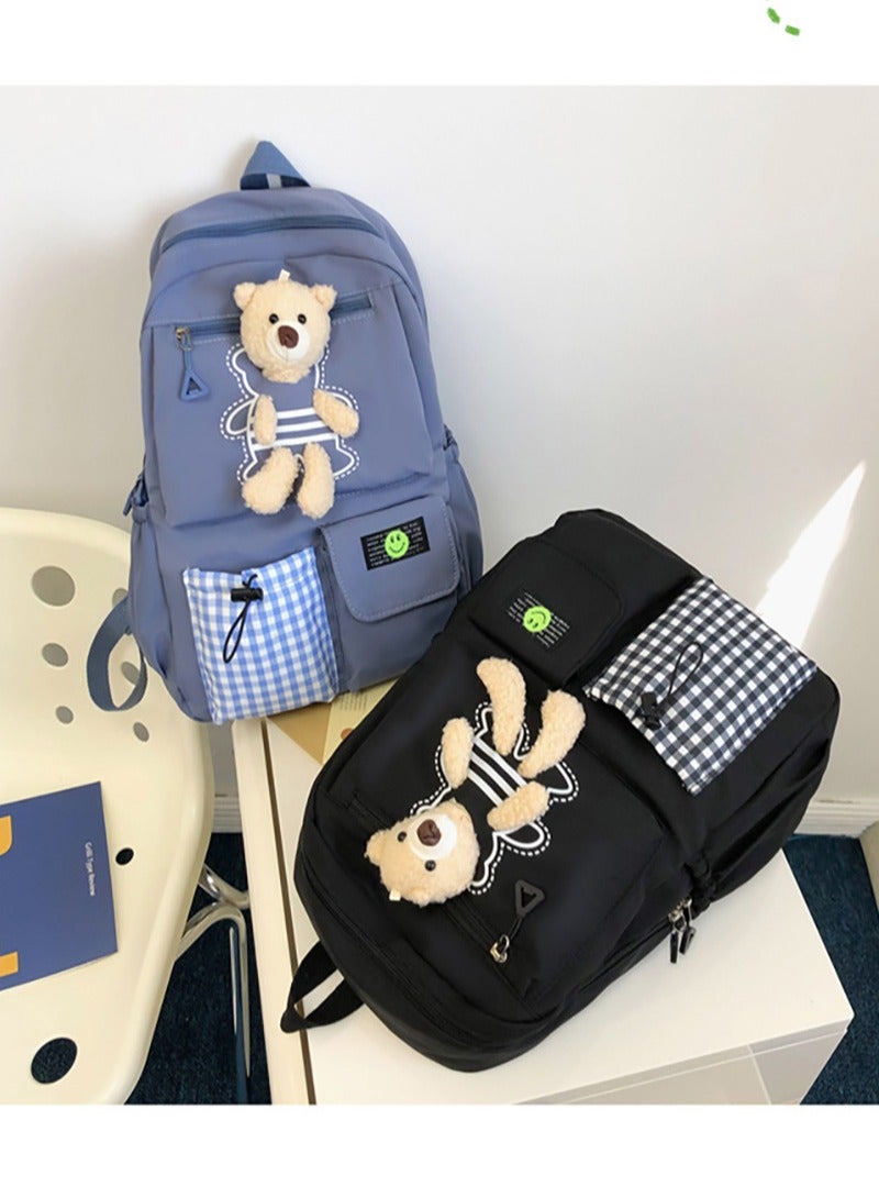 Sharpdo Kawaii Boys and Girls Backpack with Cute Plush Pendant Kawaii Kids School Backpack Cute Aesthetic Backpack-Blue - Image 5