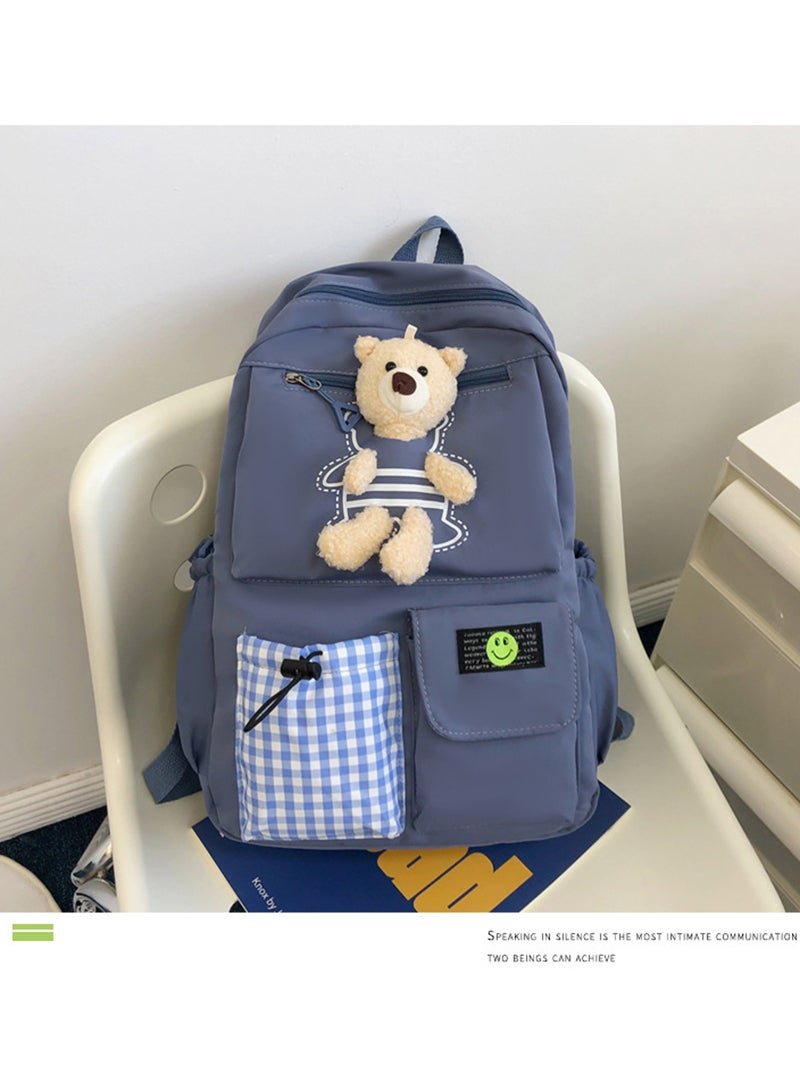 Sharpdo Kawaii Boys and Girls Backpack with Cute Plush Pendant Kawaii Kids School Backpack Cute Aesthetic Backpack-Blue - Image 2