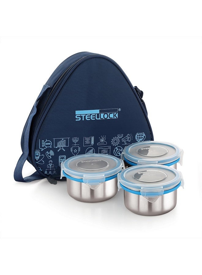 STEELLOCK Lunch Box, Stainless Steel Containers, Leak Proof with BPA Free Air Tight Lids, Fabric Jacket (3 pcs x 280ml, HL - 1231) - Image 2