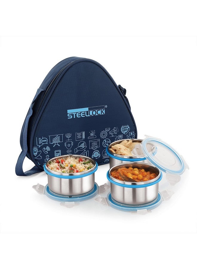 STEELLOCK Lunch Box, Stainless Steel Containers, Leak Proof with BPA Free Air Tight Lids, Fabric Jacket (3 pcs x 280ml, HL - 1231) - Image 1