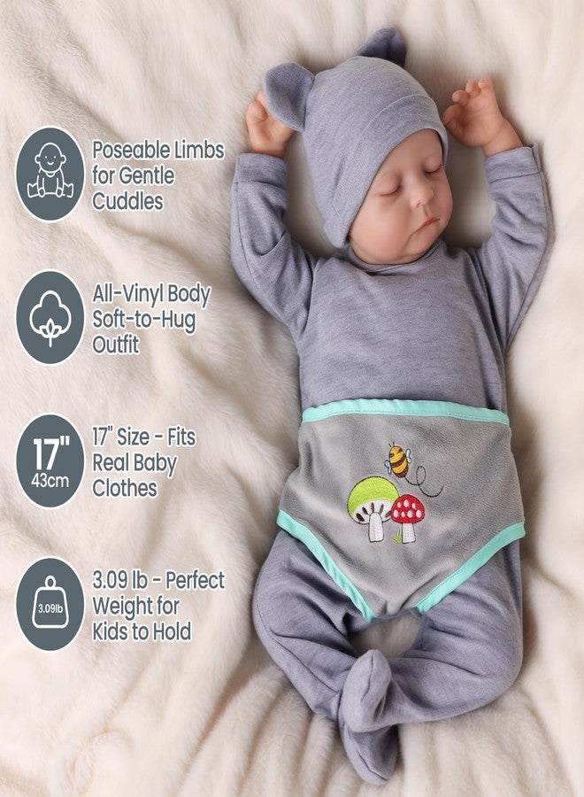 JIZHI Lifelike Reborn Baby Dolls - 17 Inch Realistic Newborn Baby Doll Real Life Realistic Baby Dolls Poseable Body Sleeping Baby Boy with Feeding Kit for Children 3+ - Image 5