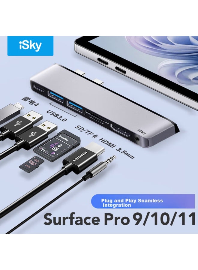 Isky Microsoft Surface Pro 9/10/11 Docking Station, Usb-c Converter, Thunderbolt 4 High-speed Transfer, Hdmi 4k High-definition Screen Casting And Projection Connector, Usb 3.0 Expansion Dock - Image 1