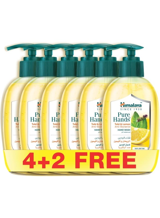 Himalaya Pure Hands Tulsi & Lemon Anti-Bacterial Hand Wash 6 x 250ml - Image 1