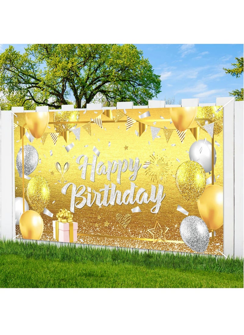 SYOSI - Happy Birthday Banner Decorations Large Gold Silver Glittery Birthday Banner Backdrop Gold Birthday Sign Photo Booth Background for Women Men Girls Birthday Party Supplies - Image 1
