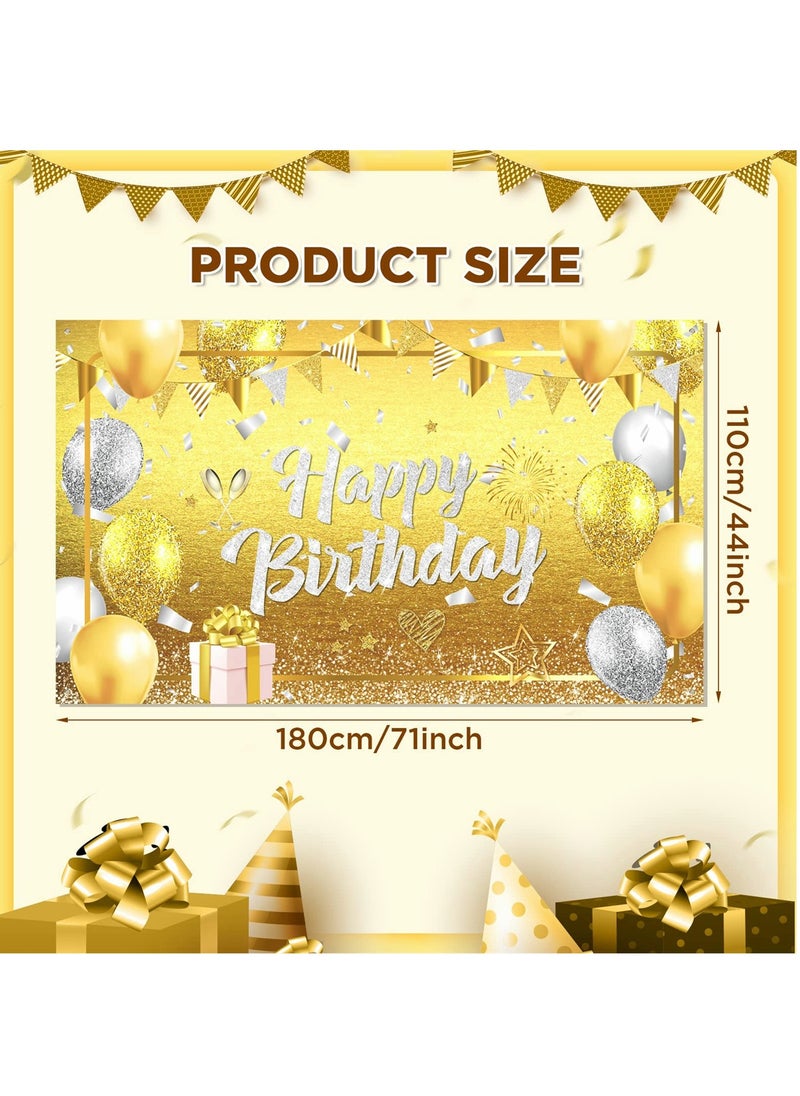 SYOSI - Happy Birthday Banner Decorations Large Gold Silver Glittery Birthday Banner Backdrop Gold Birthday Sign Photo Booth Background for Women Men Girls Birthday Party Supplies - Image 1