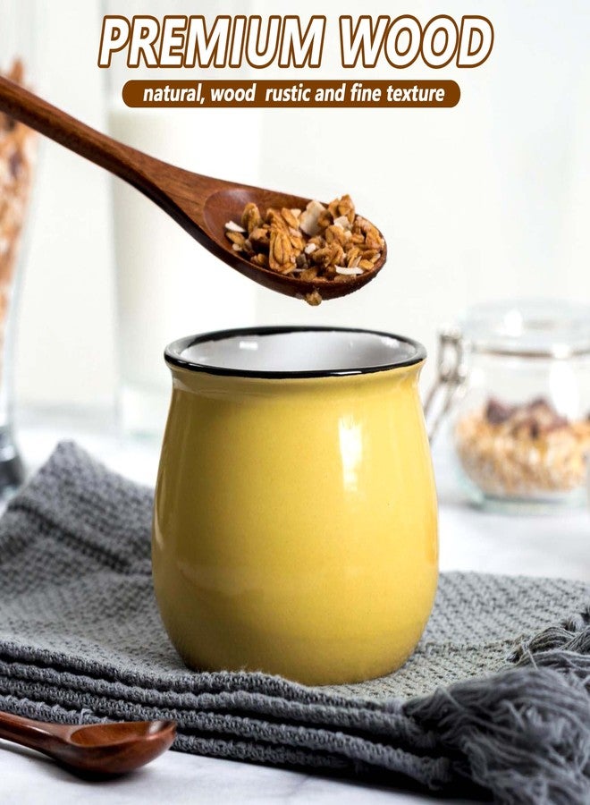 Ymapinc ملعقتان خشبيتان صغيرتان للأكل، ملعقة خشبية للخلط والتحريك من Ymapinc للعسل والمربى، ملاعق طعام، أدوات مطبخ للطبخ والخلط والتحريك والمشروبات الغازية والقهوة، ملاعق طعام منزلية 9 بوصة - Image 3