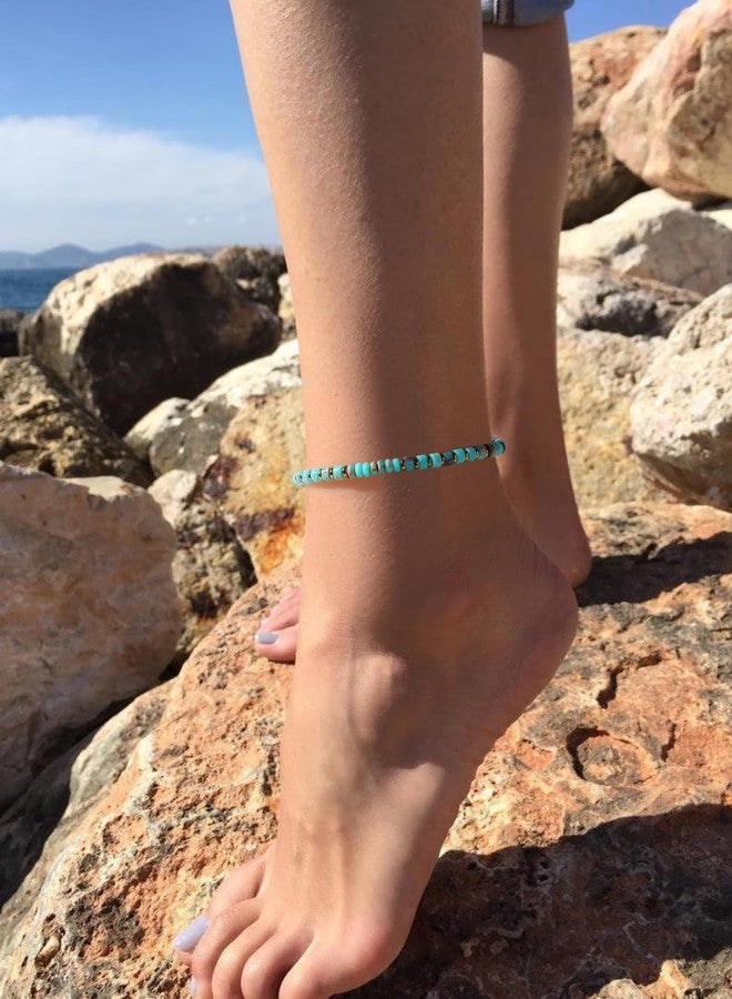 XIJIN Natural Stone Beaded Anklets for Women Handmade Beach Boho Turquoise Beads Ankle Bracelet Jewelry Gift for Her, 7.9 inch, Stone, no gemstone - Image 3