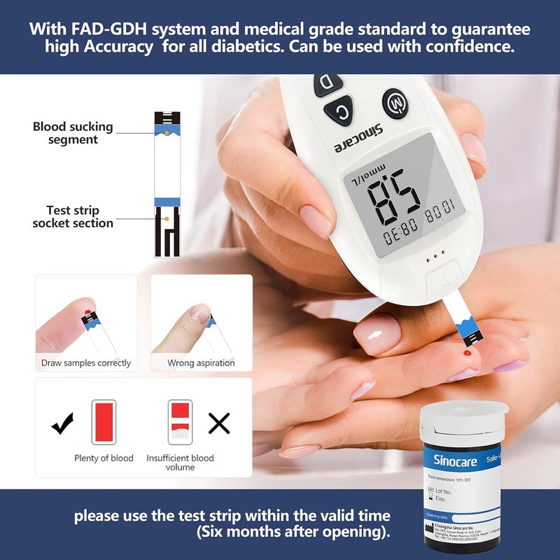 sinocare Diabetes Testing KitBlood Glucose Monitor SafeAccuBlood Glucose Sugar Test Kit with Separated Test Strips Free x 10 Case for UK Diabetics in mmolL - Image 4