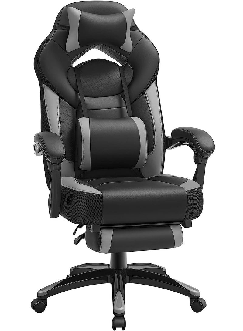 Roman Gifts Ergonomic Gaming Chair, Gaming Chair, Office Chair, with Telescopic Footrest, Adjustable Headrest, Lumbar Support, Load Capacity 150 kg, Gray and Black - Image 1