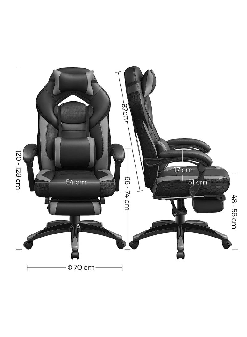 Roman Gifts Ergonomic Gaming Chair, Gaming Chair, Office Chair, with Telescopic Footrest, Adjustable Headrest, Lumbar Support, Load Capacity 150 kg, Gray and Black - Image 2