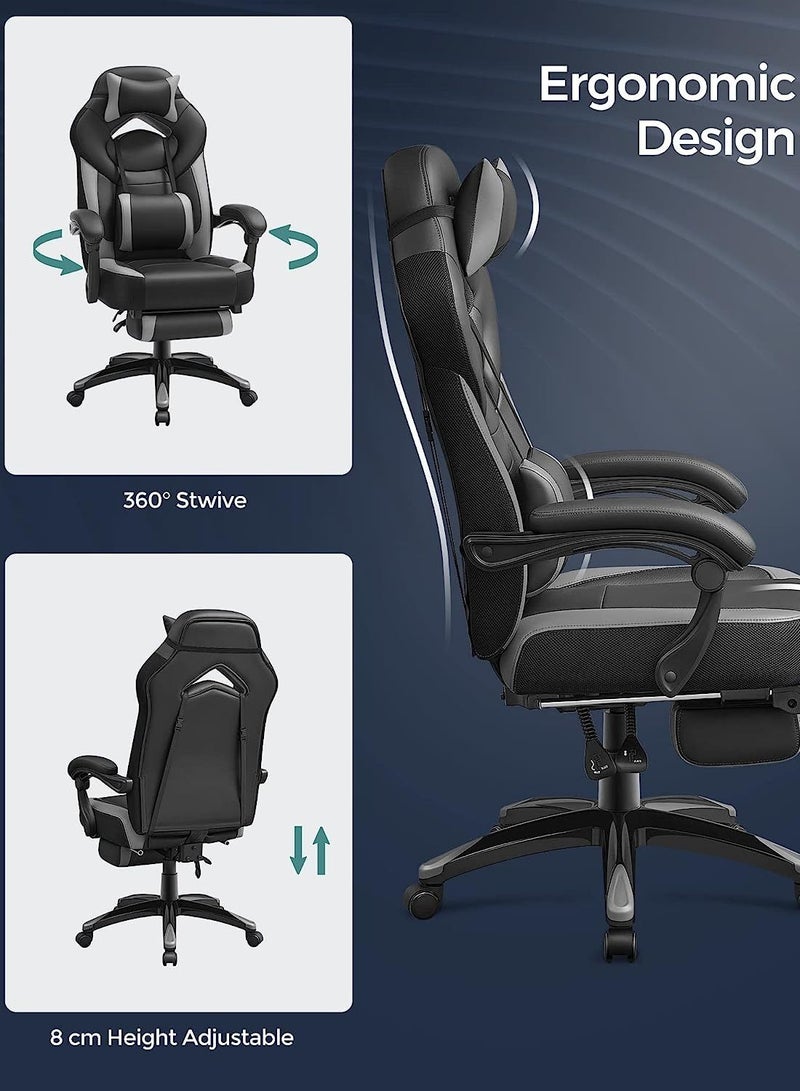 Roman Gifts Ergonomic Gaming Chair, Gaming Chair, Office Chair, with Telescopic Footrest, Adjustable Headrest, Lumbar Support, Load Capacity 150 kg, Gray and Black - Image 4