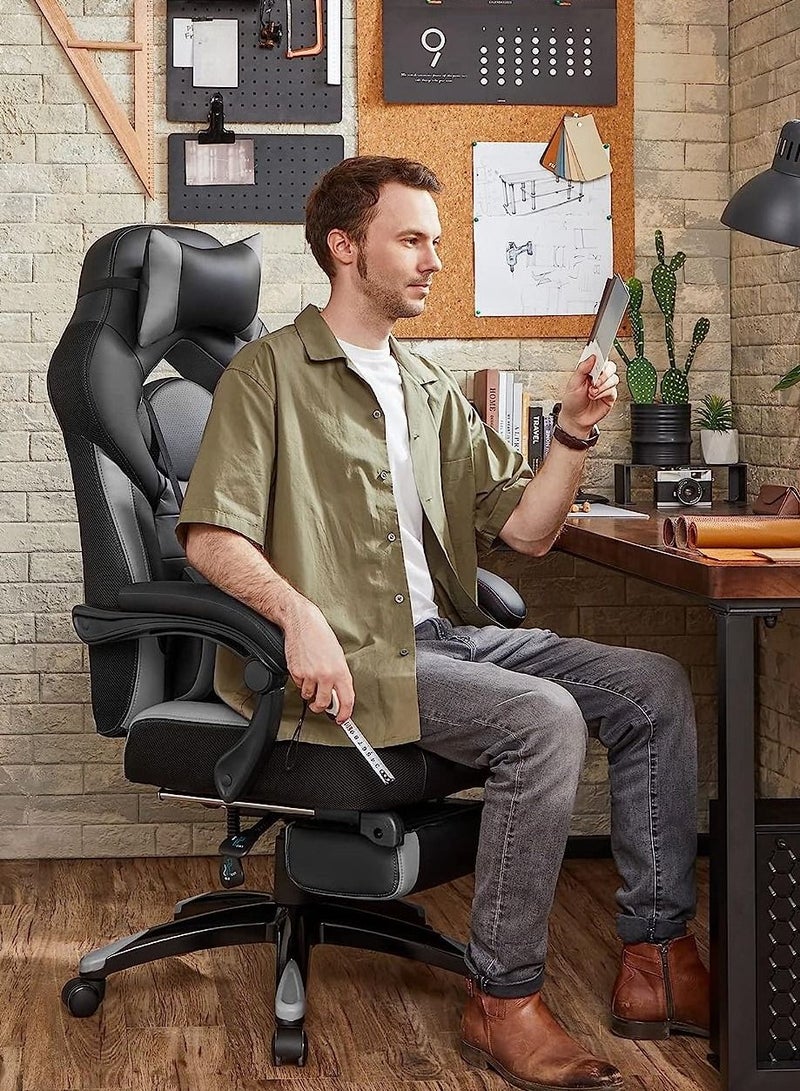 Roman Gifts Ergonomic Gaming Chair, Gaming Chair, Office Chair, with Telescopic Footrest, Adjustable Headrest, Lumbar Support, Load Capacity 150 kg, Gray and Black - Image 3