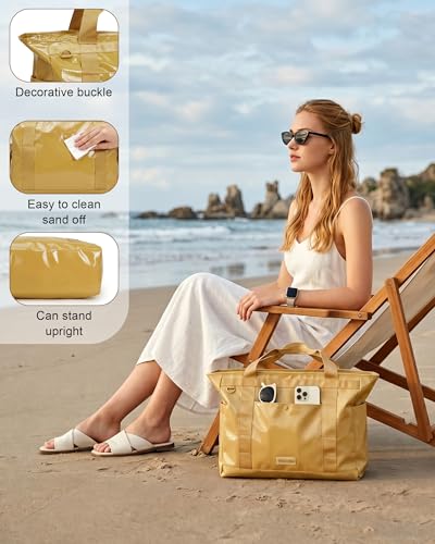 FHELAD Beach Tote Bag for Women, Large Work Shoulder Handbag with 15.6" Laptop and Multi Pockets Office Bag for Travel, Brown - Image 3