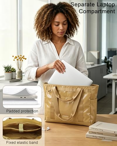 FHELAD Beach Tote Bag for Women, Large Work Shoulder Handbag with 15.6" Laptop and Multi Pockets Office Bag for Travel, Brown - Image 5