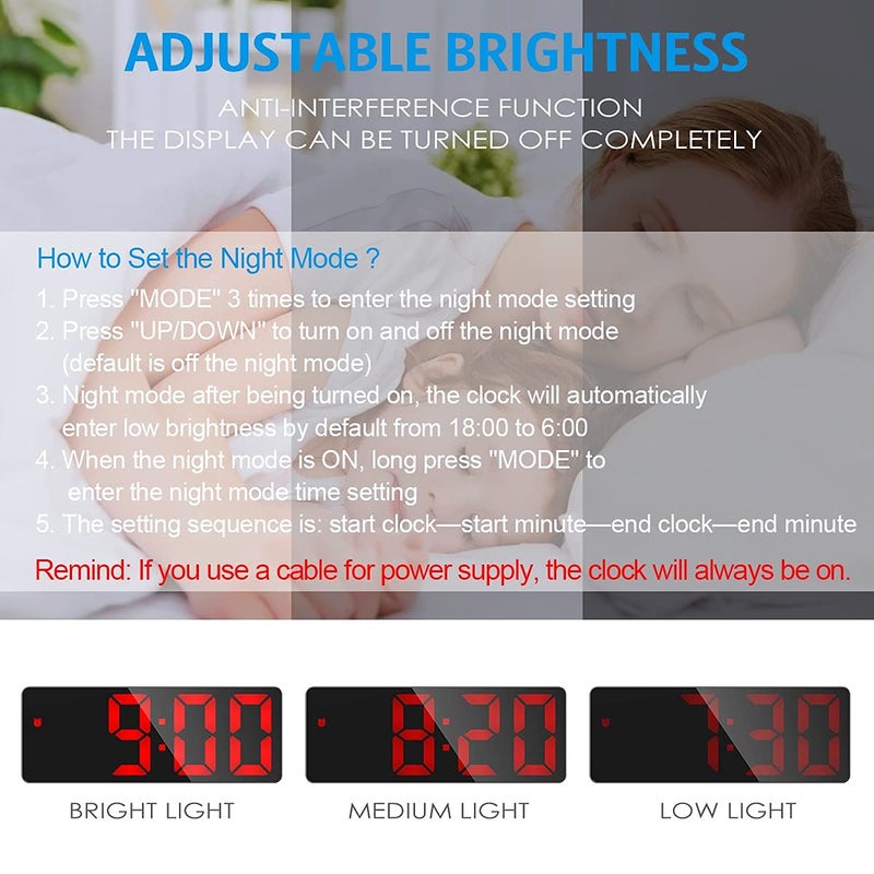 AMIR (2021 Newest) Digital Alarm Clock, LED Clock for Bedroom, Electronic Desktop Clock with Temperature Display, Adjustable Brightness, Voice Control, 12/24H Display for Home, Bedroom, Office, Red - Image 3